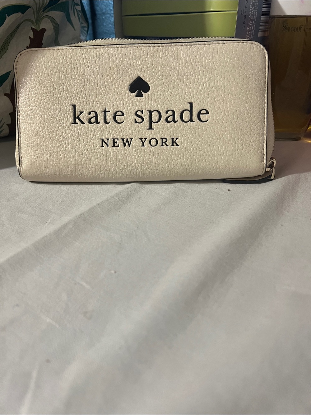 kate spade Cream and Black Logo Zip Wallet
